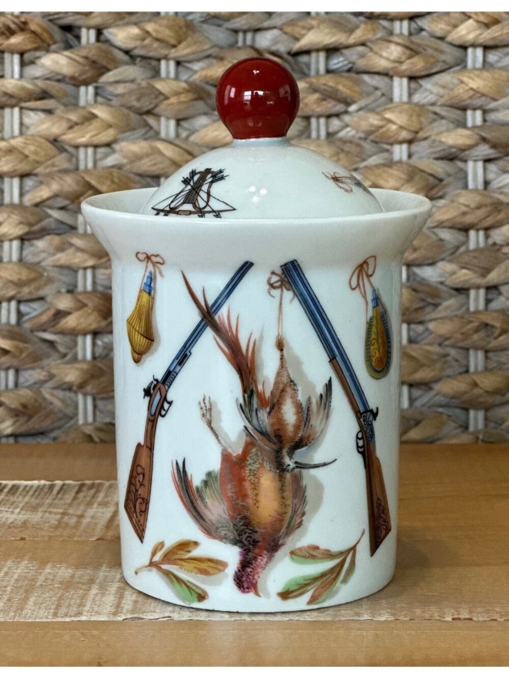 RARE Limoges Modele Depose Solim Porcelain Lidded Apothecary Jar Pheasant, Cabin